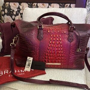 Brahmin Duxbury Weekender Ruby Ombré Melbourne Croc Embossed